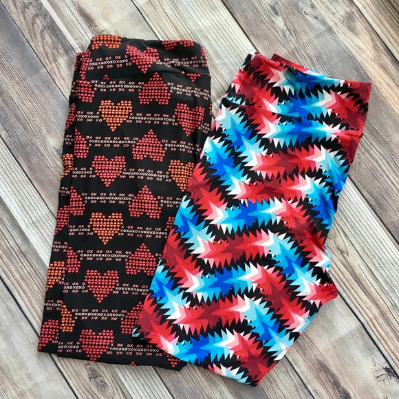 LuLaRoe Holiday Leggings - Valentines Day Hearts and 4th of July Stars - Picture 1 of 3